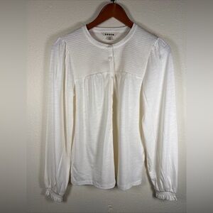 Boden Elsa Smocked Yoke Jersey Ivory Top Long Sleeve Smocked Cuff 6 Prairie Boho